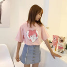 Pastel Pink Oversized T-Shirt with Adorable Anime Girl Design - Cosparty