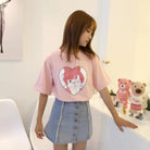 Pastel Pink Oversized T-Shirt with Adorable Anime Girl Design - Shirt