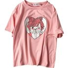 Pastel Pink Oversized T-Shirt with Adorable Anime Girl Design - Cosparty