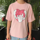 Pastel Pink Oversized T-Shirt with Adorable Anime Girl Design - Cosparty