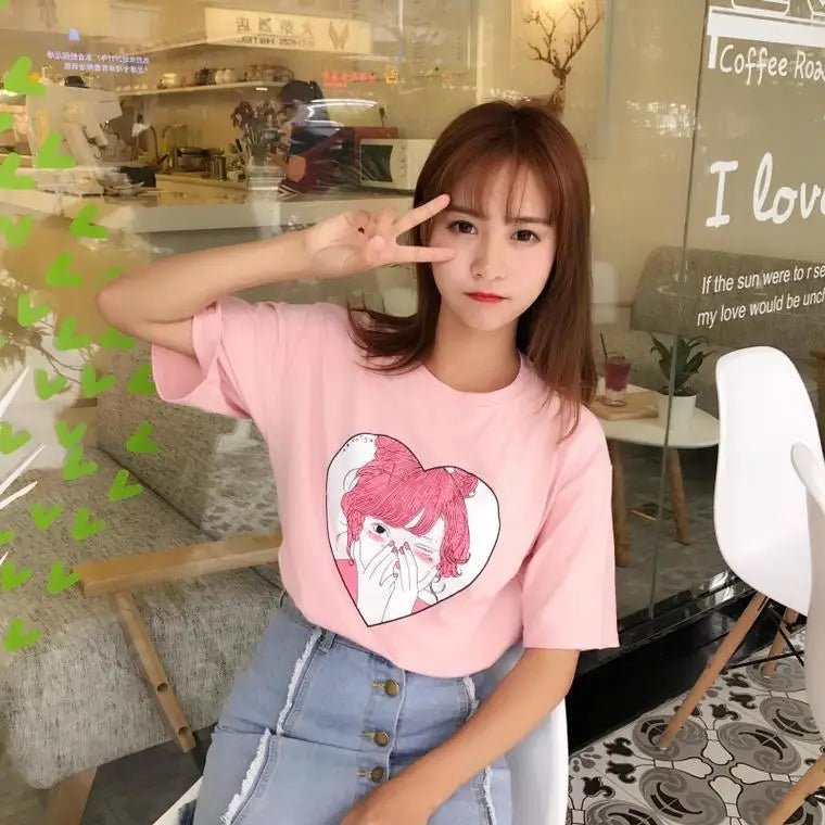 Pastel Pink Oversized T-Shirt with Adorable Anime Girl Design - Cosparty