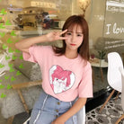 Pastel Pink Oversized T-Shirt with Adorable Anime Girl Design - Cosparty