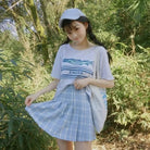 Pastel Pink Plaid School Girl Skirt with Pleats - skirt