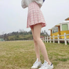 Pastel Pink Plaid School Girl Skirt with Pleats - skirt