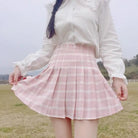 Pastel Pink Plaid School Girl Skirt with Pleats - Cosparty