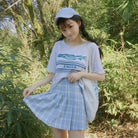 Pastel Pink Plaid School Girl Skirt with Pleats - Cosparty
