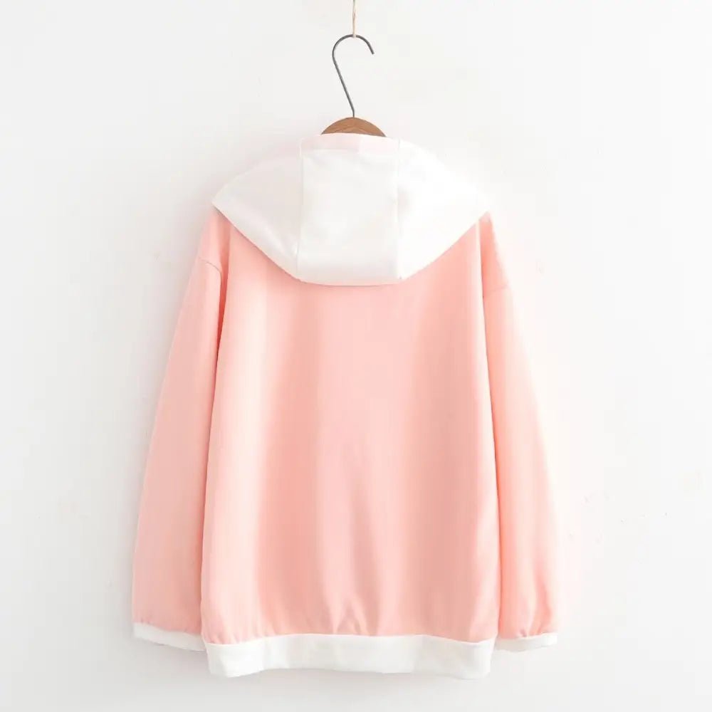 Pastel Pink Sakura Blossom Bunny Hoodie in Soft Material - Cosparty