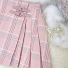 Pastel Plaid Belted Skirt with Vegan Leather Heart Embellishment - Cosparty