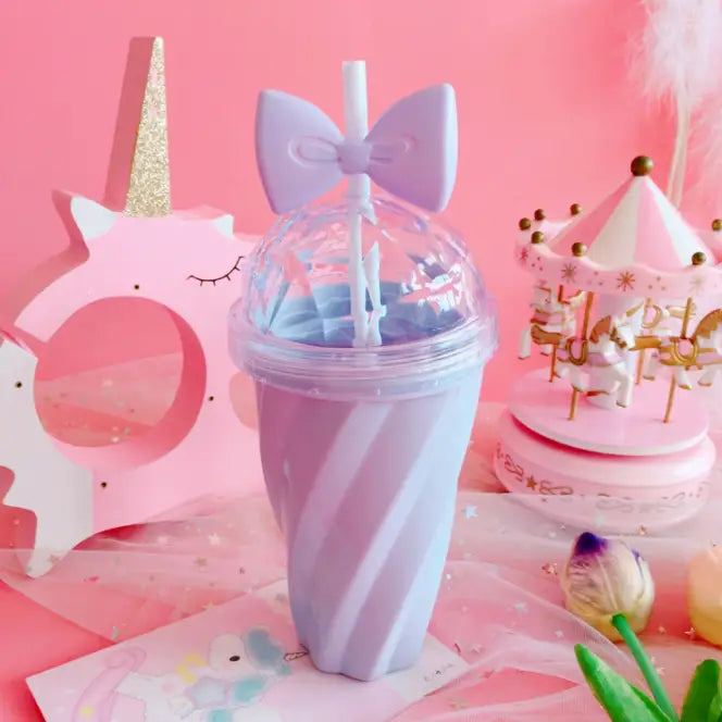 Pastel Princess Bow Water Bottle in Pink Purple Magenta and Cyan - Lavender - Bottle