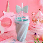 Pastel Princess Bow Water Bottle in Pink Purple Magenta and Cyan - Cyan - Bottle