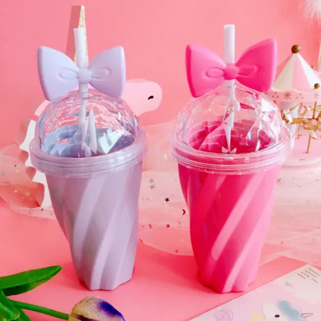 Pastel Princess Bow Water Bottle in Pink Purple Magenta and Cyan - Bottle