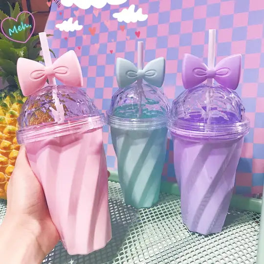 Pastel Princess Bow Water Bottle in Pink Purple Magenta and Cyan - Bottle