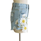 Pastel Princess Embroidered Denim Daisy Shorts - shorts