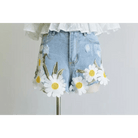 Pastel Princess Embroidered Denim Daisy Shorts - Cosparty