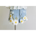 Pastel Princess Embroidered Denim Daisy Shorts - shorts