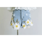 Pastel Princess Embroidered Denim Daisy Shorts - Cosparty