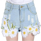 Pastel Princess Embroidered Denim Daisy Shorts - shorts