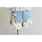 Pastel Princess Embroidered Denim Daisy Shorts - Cosparty