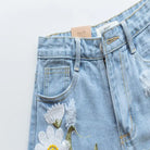 Pastel Princess Embroidered Denim Daisy Shorts - shorts