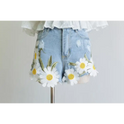 Pastel Princess Embroidered Denim Daisy Shorts - shorts