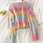 Pastel Rainbow Knit Cardigan Sweater with Girly Hippie Vibes - Cosparty