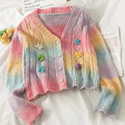 Pastel Rainbow Knit Cardigan Sweater with Girly Hippie Vibes - Cosparty