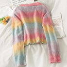 Pastel Rainbow Knit Cardigan Sweater with Girly Hippie Vibes - sweater