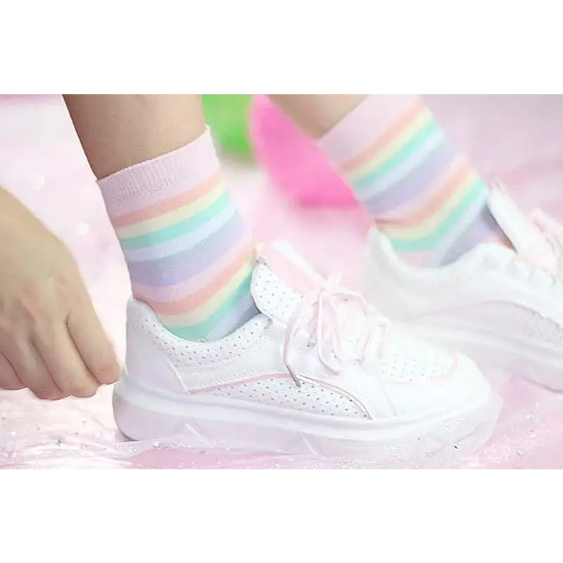 Kawaii Pastel Rainbow Ankle Socks Fairy Kei Fashion Milky Cute