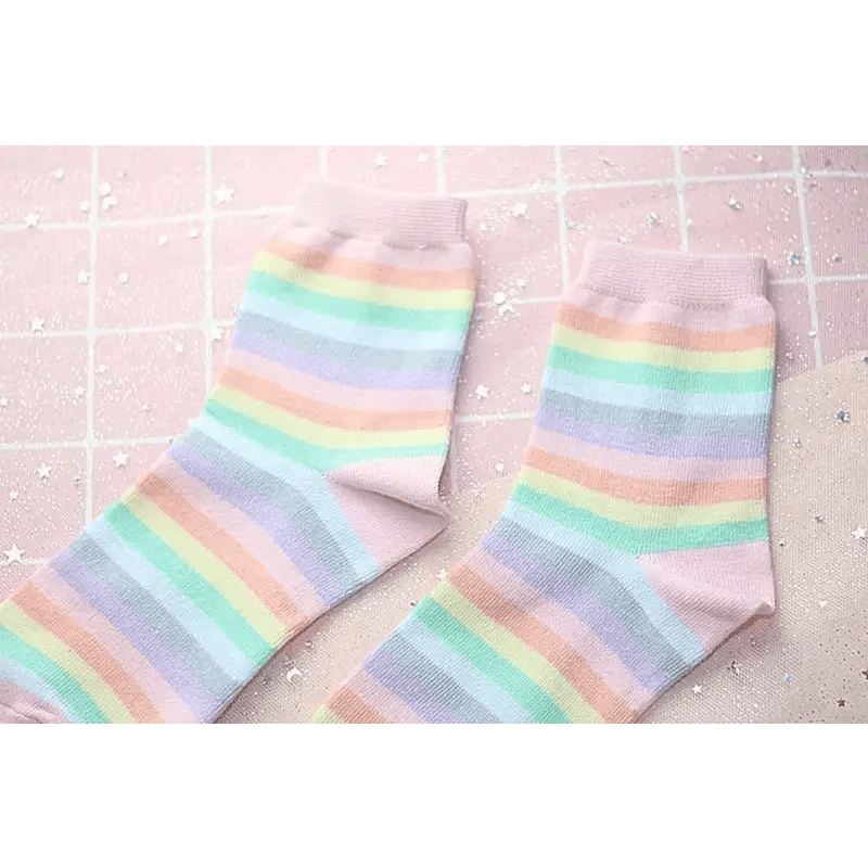 Pastel Rainbow Socks for Fairy Kei Fashion Lovers - Cosparty