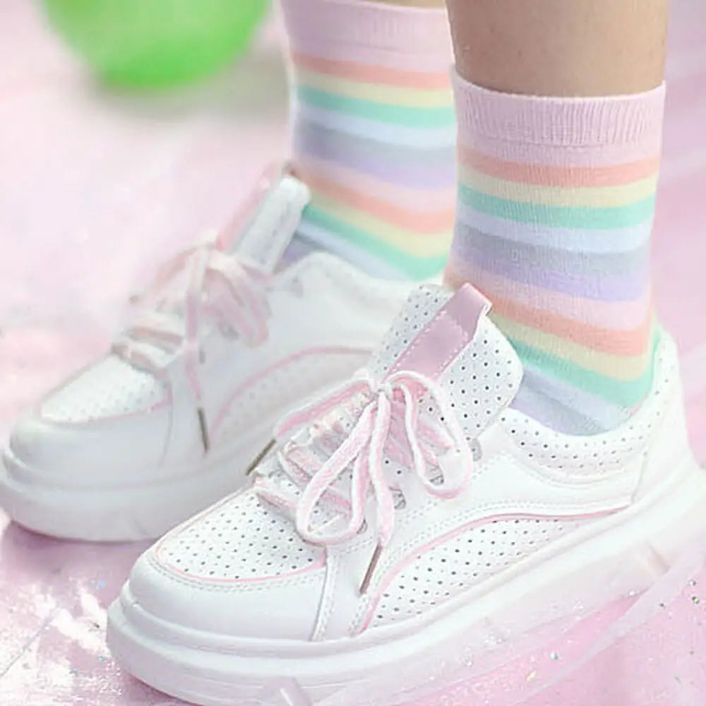 Pastel Rainbow Socks for Fairy Kei Fashion Lovers - socks