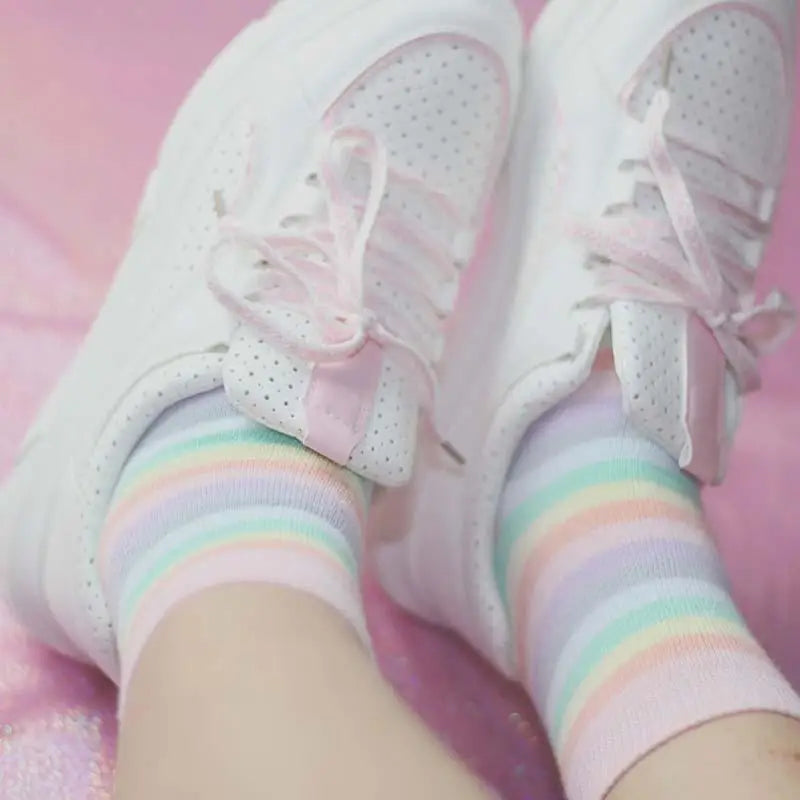 Kawaii Pastel Rainbow Ankle Socks Fairy Kei Fashion Milky Cute