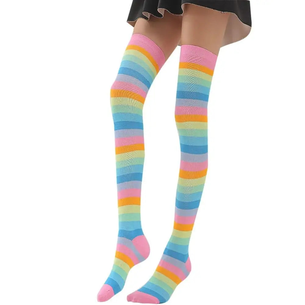 Pastel Rainbow Thigh High Socks for Kawaii Pride Lovers - stockings