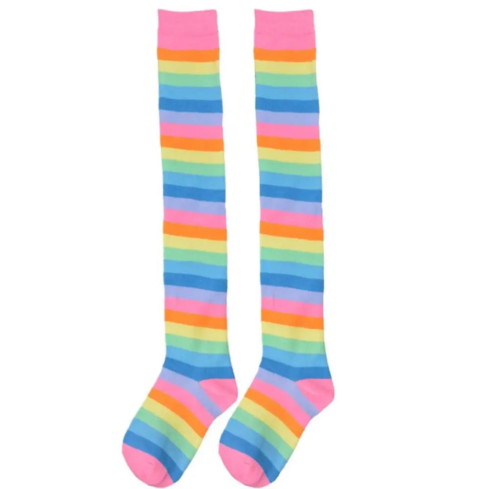 Pastel Rainbow Thigh High Socks for Kawaii Pride Lovers - Cosparty