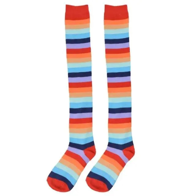 Pastel Rainbow Thigh High Socks for Kawaii Pride Lovers - Darker Rainbow - stockings