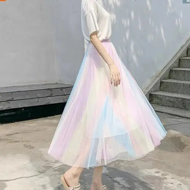 Pastel Rainbow Tutu Skirt for Kawaii Fairy Kei Fashion - skirt