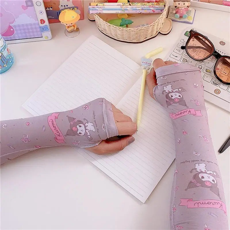 Kawaii Arm Sleeves - Kuromi - arm warmer, warmers, cinnamoroll, fairy kei, fairykei