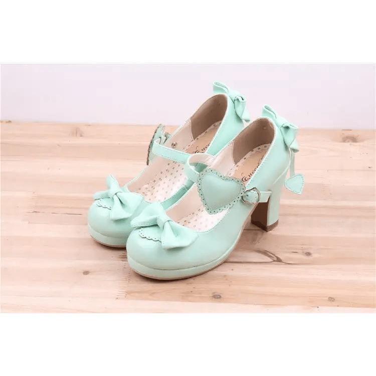 Pastel Sweet Lolita Heels with Heart Embellishments and Bows - Cosparty