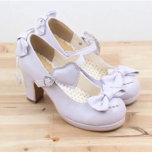 Pastel Sweet Lolita Heels with Heart Embellishments and Bows - Cosparty