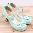 Pastel Sweet Lolita Heels with Heart Embellishments and Bows - Shoes