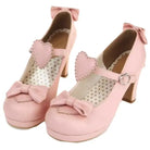 Pastel Sweet Lolita Heels with Heart Embellishments and Bows - Pink / 4 - Shoes