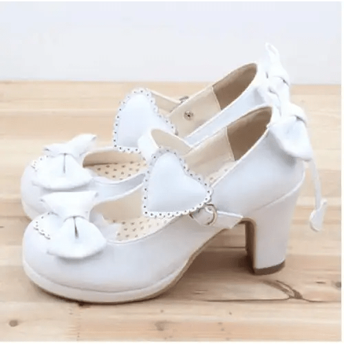 Pastel Sweet Lolita Heels with Heart Embellishments and Bows - Cosparty