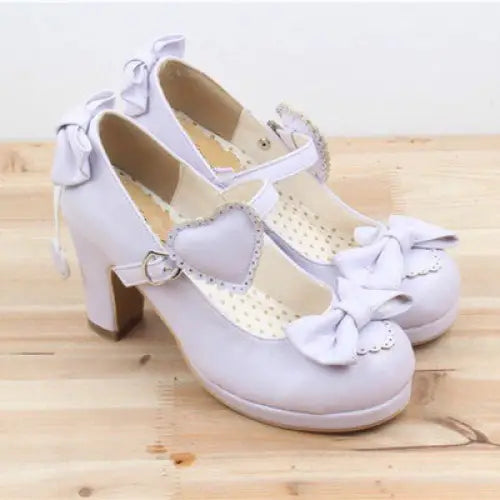 Sweetheart Heart and Bows Lolita Shoes High Heels Elegant Wedding Shoes Dainty School Girl Mori Girl by Cosparty