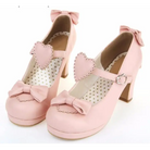 Pastel Sweet Lolita Heels with Heart Embellishments and Bows - Shoes