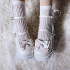 Pastel Sweet Lolita Shoes with Cute Embroidered Paw Prints - shoes