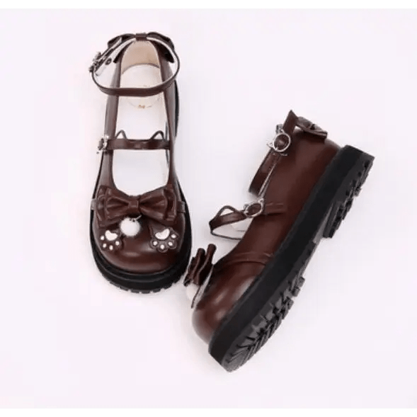 Pastel Sweet Lolita Shoes with Cute Embroidered Paw Prints - Cosparty