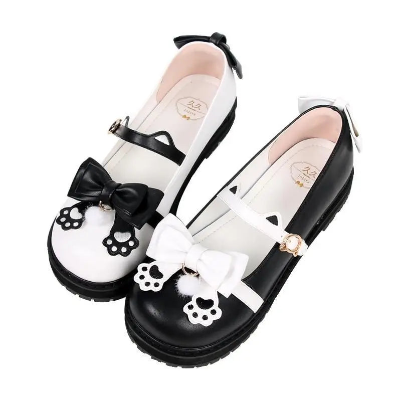 Pastel Sweet Lolita Shoes with Cute Embroidered Paw Prints - shoes