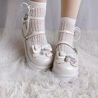 Pastel Sweet Lolita Shoes with Cute Embroidered Paw Prints - Cosparty
