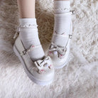 Pastel Sweet Lolita Shoes with Cute Embroidered Paw Prints - shoes