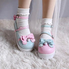 Pastel Sweet Lolita Shoes with Cute Embroidered Paw Prints - Cosparty