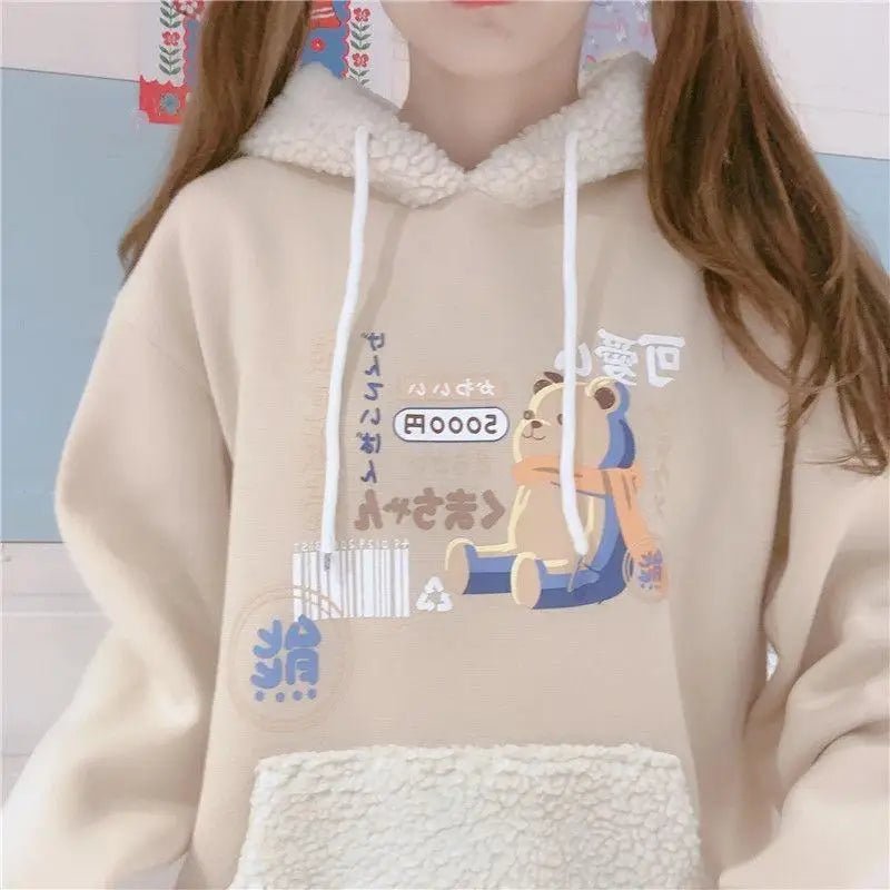 Pastel Teddy Bear Fleece Pullover Hoodie - Cosparty